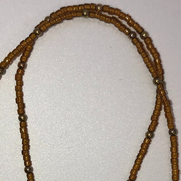 15" Bronze and Gold Seed Bead Necklace - Picture 2 of 5